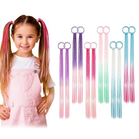 Dreamlover Crazy Hair Day Accessories for Girls, Colored Hair Extensions for Kids, Braided Ponytail Extension, 12 Pieces in Kuwait