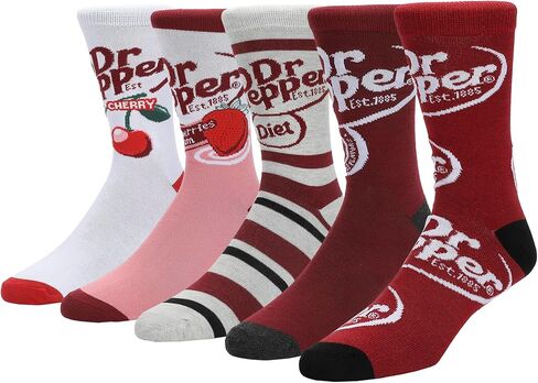 Bioworld Dr Pepper Variety Logos Men’s 5-Pair Pack Casual Crew Socks in Saudi Arabia