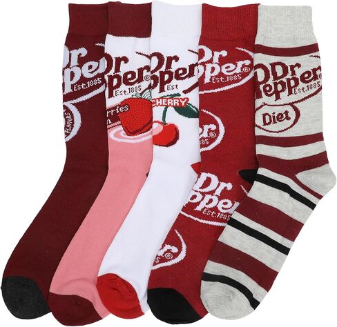 Bioworld Dr Pepper Variety Logos Men’s 5-Pair Pack Casual Crew Socks in Saudi Arabia