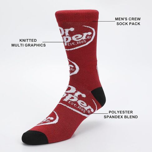 Bioworld Dr Pepper Variety Logos Men’s 5-Pair Pack Casual Crew Socks in Saudi Arabia