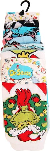 مجموعة جوارب Dr. Seuss Pattern Crew للبالغين - 5 أزواج من الجوارب الأكريليك مع رسومات محبوكة، مرخصة رسميًا in Kuwait