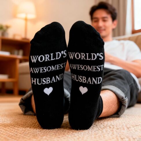 DPKOW I Love My Wife Socks للرجال في العالم أفضل هدايا عيد الحب للزوج، جوارب عيد الحب للرجال مع تصميم على شكل قلب، مثالية لهدية الزوج الرومانسية لذكرى عيد الميلاد in Kuwait