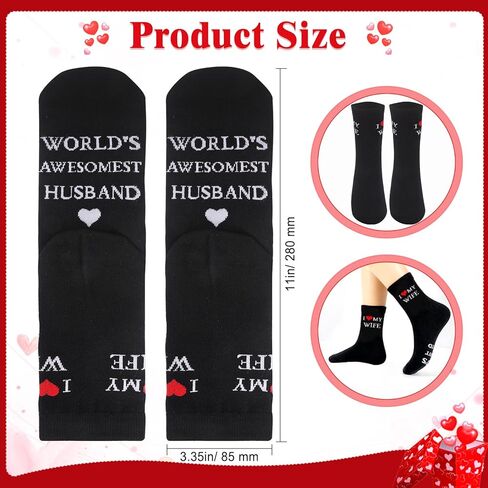 DPKOW I Love My Wife Socks للرجال في العالم أفضل هدايا عيد الحب للزوج، جوارب عيد الحب للرجال مع تصميم على شكل قلب، مثالية لهدية الزوج الرومانسية لذكرى عيد الميلاد in Kuwait