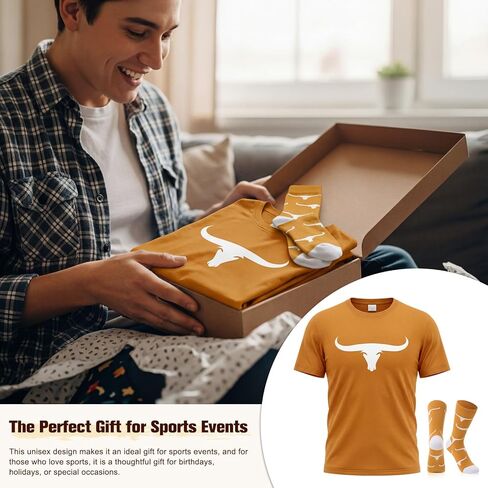 Mepase Sport Apparel T-shirt and Sock Set, University Orange Cotton Athletic Outfit Crew Sock Fan Gift Idea for Game Day in Saudi Arabia