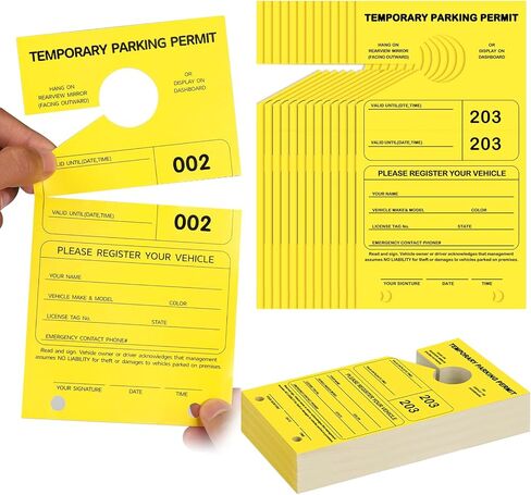 200 PCS Parking Permit Hang Tag 7.75 x 4.25 Inch Mirror Hang Tags Car Hang Tags Parking Permit Car Parking Tags Numbered Temporary Parking Passes for Business Office in Saudi Arabia