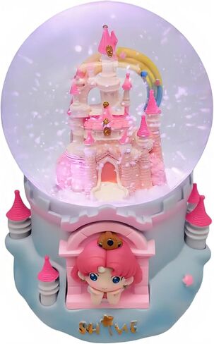 Pink Musical Snow Globe with LED Lights and Music Box – Features 100mm Size, Color Changing, Automatic Snowfall & Multiple Melodies | Snow Globes, Birthday Gift for Home Desk Decor in Kuwait