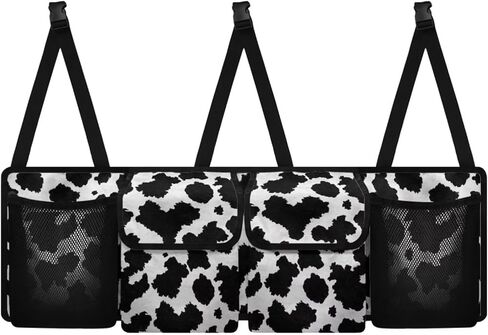 Cow Print Car Trunk Organizer Car Backseat Storage Bag with 4 Pockets Hanging Trunk Cargo Storage Universal Auto Accessories for Sedans SUV Trucks Van in Saudi Arabia