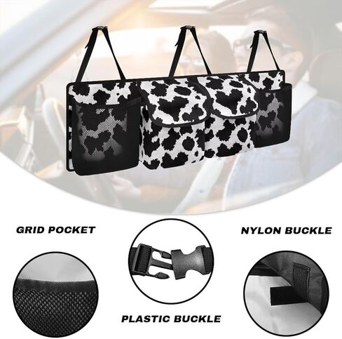 Cow Print Car Trunk Organizer Car Backseat Storage Bag with 4 Pockets Hanging Trunk Cargo Storage Universal Auto Accessories for Sedans SUV Trucks Van in Saudi Arabia