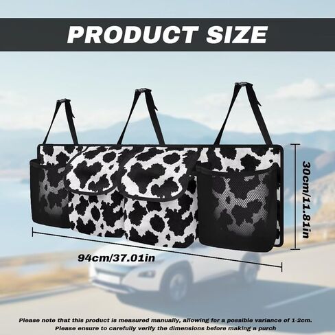 Cow Print Car Trunk Organizer Car Backseat Storage Bag with 4 Pockets Hanging Trunk Cargo Storage Universal Auto Accessories for Sedans SUV Trucks Van in Saudi Arabia