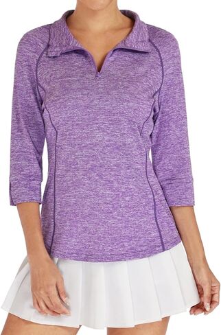 ZANZEA Polo Shirts for Women UPF 50+ 3/4 Sleeve Slim Fit Quarter Zip Pullover Golf Tennis Shirt Casual Work Tops in Saudi Arabia