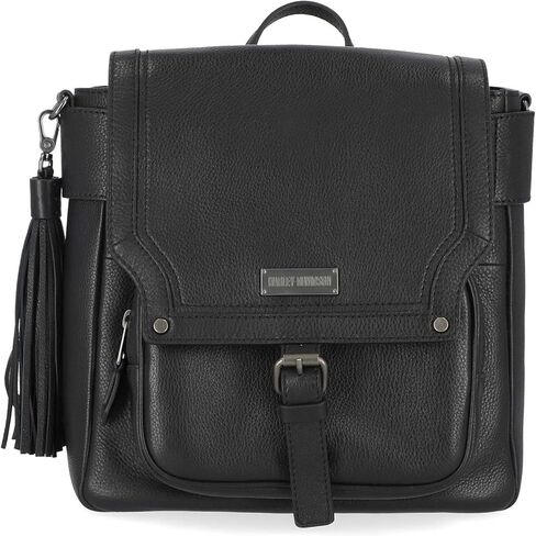 Harley-Davidson Women's Classic Genuine Leather Flap Backpack w/Tassel, Black in Saudi Arabia