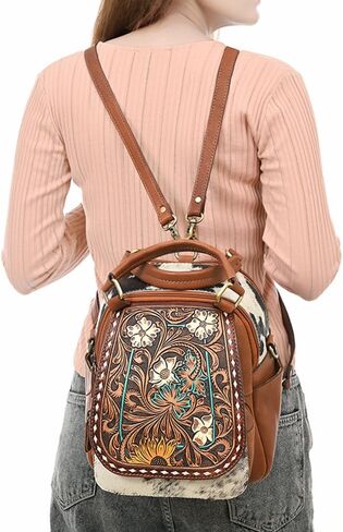 American Darling Backpack Hand Tooled Hair On Genuine Leather Women Bag Western Handbag Purse in Saudi Arabia