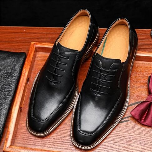 Men's Lightweight Business Shoes Square Toe Low-top Lace-up Dress Shoes Comfortable Non-Slip Rubber Soft Sole Casual Oxford Shoes for Men in Saudi Arabia