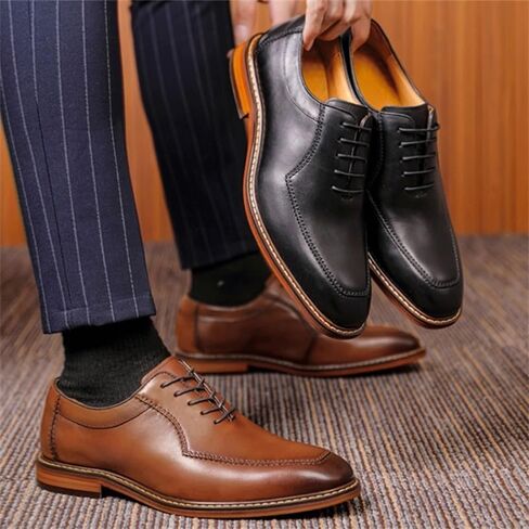 Men's Lightweight Business Shoes Square Toe Low-top Lace-up Dress Shoes Comfortable Non-Slip Rubber Soft Sole Casual Oxford Shoes for Men in Saudi Arabia