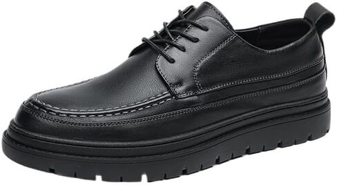 Men's Lace-up Casual Leather Shoes Classic Black Thick Sole Oxford Shoes Comfortable Soft Sole Slip Resistant Rubber Dress Shoes for Men in Saudi Arabia