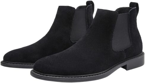 Men's High-Top Leather Boots With Pointed Toe Elastic Band Design Slip-on Casual Shoes Lightweight TPR Soft Sole Work Shoes Ankle Boots for Man in Saudi Arabia