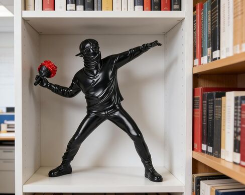 منحوتة قاذف الزهور BOIHEGU، نسخة طبق الأصل من فن شارع بانكسي، تمثال حديث لتزيين رف الكتب في غرفة المعيشة والمكتب (قاذف الزهور الأبيض) in Kuwait