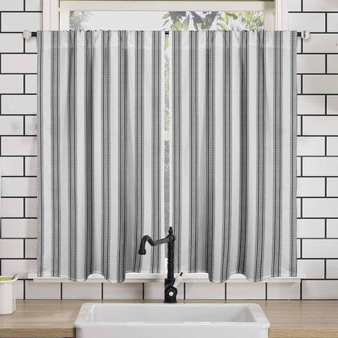 Kitchen Tier Curtains,Striped Short Pinstripe Cafe Curtains for Living Room,Bathroom,Dining Room Over Sink,Laundry,Farmhouse Light Filtering Rod Pocket Window Drapes 28x40 inch 2 Panels Set in Saudi Arabia