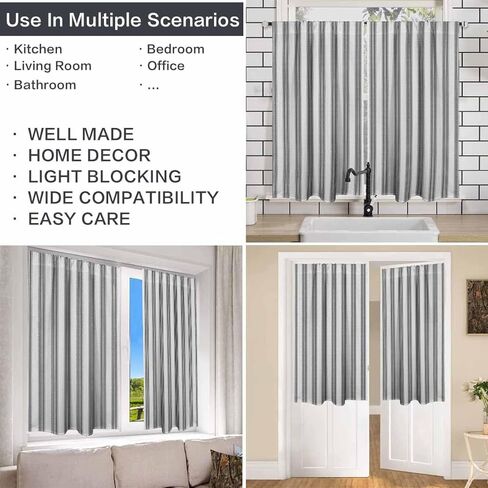 Kitchen Tier Curtains,Striped Short Pinstripe Cafe Curtains for Living Room,Bathroom,Dining Room Over Sink,Laundry,Farmhouse Light Filtering Rod Pocket Window Drapes 28x40 inch 2 Panels Set in Saudi Arabia