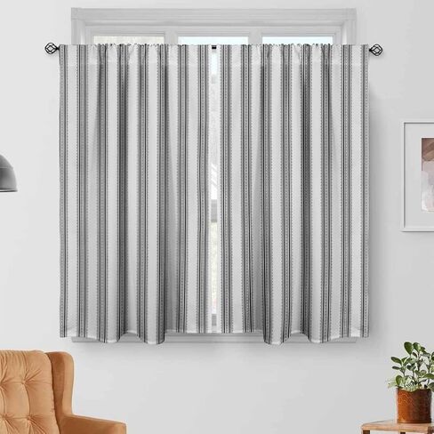 Kitchen Tier Curtains,Striped Short Pinstripe Cafe Curtains for Living Room,Bathroom,Dining Room Over Sink,Laundry,Farmhouse Light Filtering Rod Pocket Window Drapes 28x40 inch 2 Panels Set in Saudi Arabia