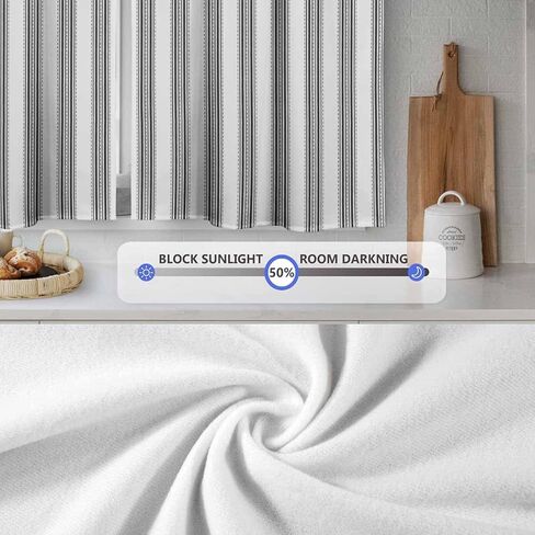 Kitchen Tier Curtains,Striped Short Pinstripe Cafe Curtains for Living Room,Bathroom,Dining Room Over Sink,Laundry,Farmhouse Light Filtering Rod Pocket Window Drapes 28x40 inch 2 Panels Set in Saudi Arabia