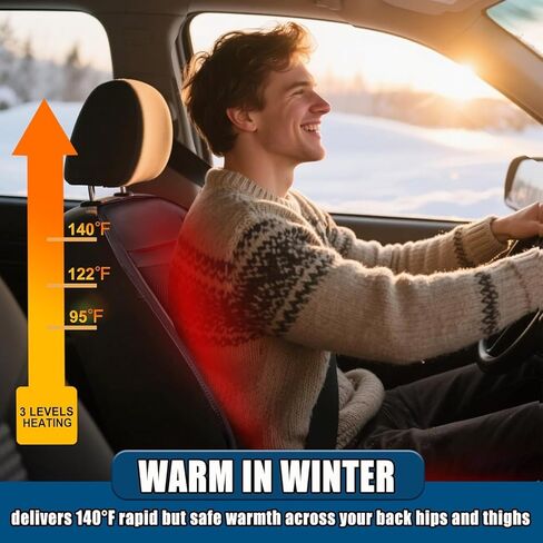 وسادة تدليك مع أغطية مقاعد الشتاء، مدلك الكرسي لكامل الجسم 12 فولت 3 في 1، أغطية مقاعد السيارة، هدايا للأب الأم (دافئ، تبريد وتدليك -2) in Kuwait