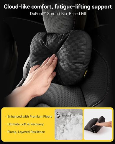 3W Headrest Pillow for Driving with Bio-Fleece Filling, Breathable Suede Cover, Ergonomic Design for Pain Relief, Cushion with Adjustable Strap for Car Automative, Black in Saudi Arabia