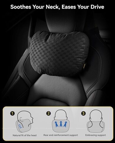 3W Headrest Pillow for Driving with Bio-Fleece Filling, Breathable Suede Cover, Ergonomic Design for Pain Relief, Cushion with Adjustable Strap for Car Automative, Black in Saudi Arabia