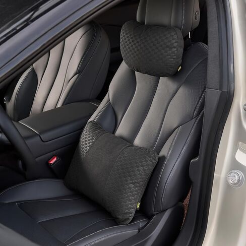 3W Headrest Pillow for Driving with Bio-Fleece Filling, Breathable Suede Cover, Ergonomic Design for Pain Relief, Cushion with Adjustable Strap for Car Automative, Black in Saudi Arabia