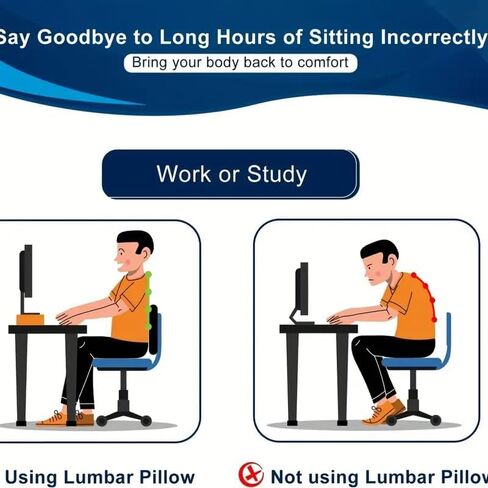 وسادة دعم قطني، وسادة قطنية من إسفنج الذاكرة لتخفيف آلام أسفل الظهر، مع شبكة تهوية وحزام قابل للتعديل، لكرسي المكتب، مقعد السيارة - أسود in Kuwait