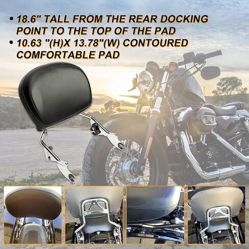 مسند ظهر للركاب قابل للفصل من ECOTRIC متوافق مع 2009-2024 Harley Touring Road King Street Glide Road Glide Electra Glide وسادة خلفية من الكروم in Kuwait