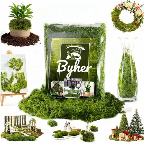 BYHER طحلب وهمي للحرف اليدوية - طحلب صناعي رقيق يشبه السحاب 3.5oz للنباتات الداخلية والحدائق الخيالية - بديل الطحلب الأخضر الواقعي للمرابيات والديوراما والمشاهد النموذجية (أخضر داكن) in Kuwait