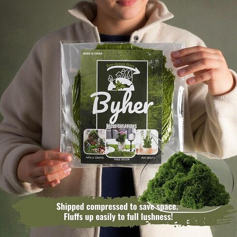 BYHER طحلب وهمي للحرف اليدوية - طحلب صناعي رقيق يشبه السحاب 3.5oz للنباتات الداخلية والحدائق الخيالية - بديل الطحلب الأخضر الواقعي للمرابيات والديوراما والمشاهد النموذجية (أخضر داكن) in Kuwait