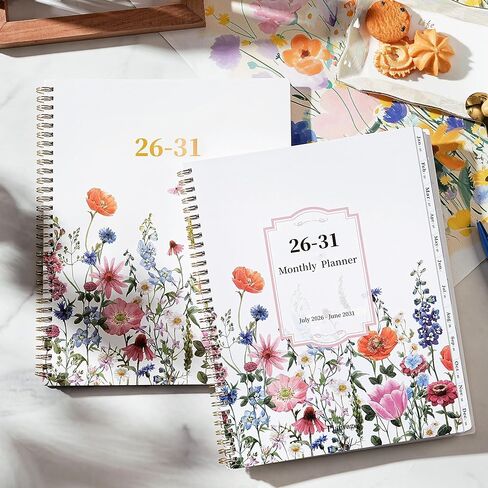 مخطط شهري 2026-2031 - مخطط/تقويم 5 سنوات، يوليو 2026 - يونيو 2031، تقويم 5 سنوات 2026-2031 مخططات شهرية، 9 بوصة × 11 بوصة، غلاف مزدوج السلك + عروات + جيب - زهور in Kuwait