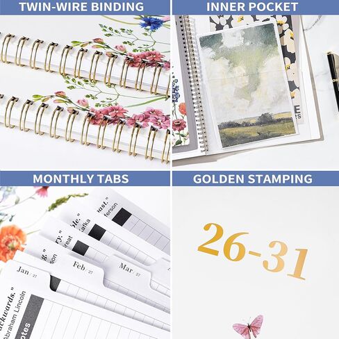 مخطط شهري 2026-2031 - مخطط/تقويم 5 سنوات، يوليو 2026 - يونيو 2031، تقويم 5 سنوات 2026-2031 مخططات شهرية، 9 بوصة × 11 بوصة، غلاف مزدوج السلك + عروات + جيب - زهور in Kuwait