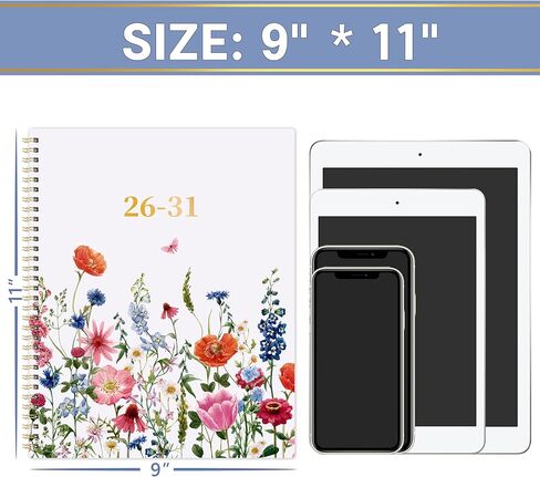 مخطط شهري 2026-2031 - مخطط/تقويم 5 سنوات، يوليو 2026 - يونيو 2031، تقويم 5 سنوات 2026-2031 مخططات شهرية، 9 بوصة × 11 بوصة، غلاف مزدوج السلك + عروات + جيب - زهور in Kuwait