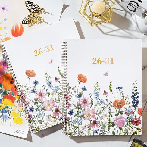 مخطط شهري 2026-2031 - مخطط/تقويم 5 سنوات، يوليو 2026 - يونيو 2031، تقويم 5 سنوات 2026-2031 مخططات شهرية، 9 بوصة × 11 بوصة، غلاف مزدوج السلك + عروات + جيب - زهور in Kuwait