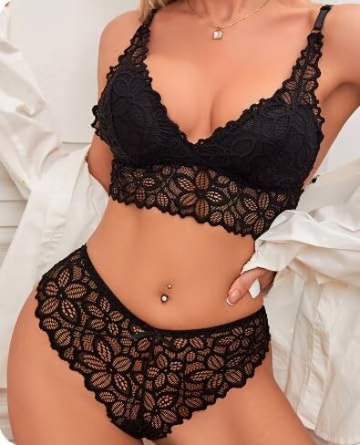 Women's Lingerie Set Bra and Panty Lace Floral Bras Push Up Wireless Bralette Valentines Soft Matching Underwear in Saudi Arabia