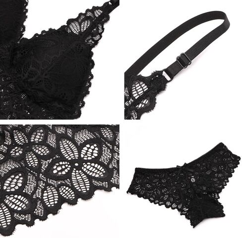 Women's Lingerie Set Bra and Panty Lace Floral Bras Push Up Wireless Bralette Valentines Soft Matching Underwear in Saudi Arabia