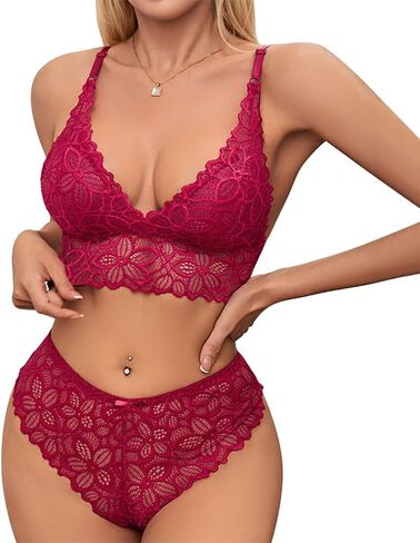 Women's Lingerie Set Bra and Panty Lace Floral Bras Push Up Wireless Bralette Valentines Soft Matching Underwear in Saudi Arabia