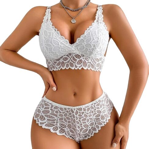Women's Lingerie Set Bra and Panty Lace Floral Bras Push Up Wireless Bralette Valentines Soft Matching Underwear in Saudi Arabia