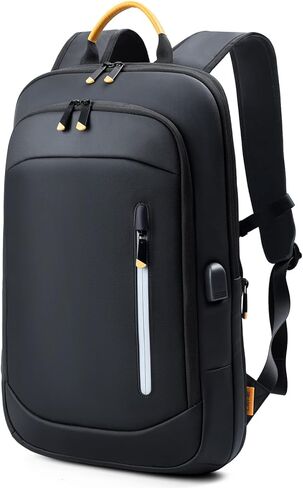 Slim Laptop Backpack for Men, 17.3 Inch Expandable Business Travel Backpack with USB Charging Port, Lightweight Work Computer Bag, Black in Saudi Arabia