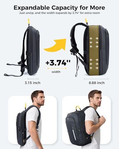 Slim Laptop Backpack for Men, 17.3 Inch Expandable Business Travel Backpack with USB Charging Port, Lightweight Work Computer Bag, Black in Saudi Arabia