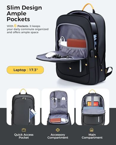 Slim Laptop Backpack for Men, 17.3 Inch Expandable Business Travel Backpack with USB Charging Port, Lightweight Work Computer Bag, Black in Saudi Arabia