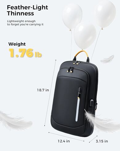 Slim Laptop Backpack for Men, 17.3 Inch Expandable Business Travel Backpack with USB Charging Port, Lightweight Work Computer Bag, Black in Saudi Arabia