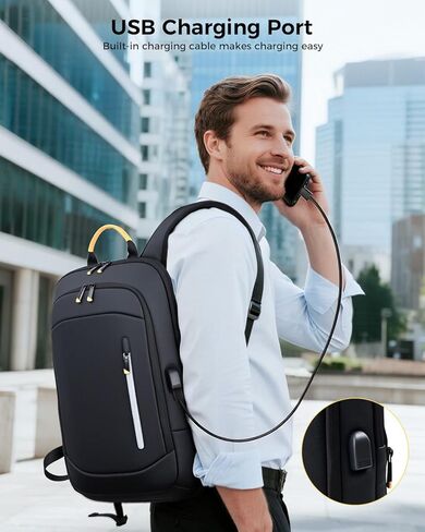 Slim Laptop Backpack for Men, 17.3 Inch Expandable Business Travel Backpack with USB Charging Port, Lightweight Work Computer Bag, Black in Saudi Arabia