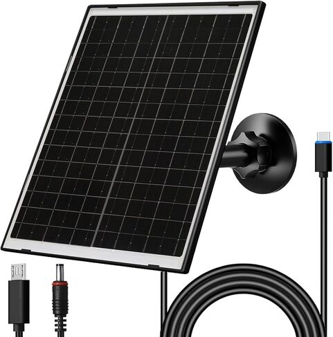 لوحة شمسية 13 وات لكاميرات الأمان الخارجية، USB-C، Micro USB و5.5x2.1 مم مخرج تيار مستمر، حامل 360 درجة، IP66 مقاوم للماء، كابل 7.2FT، متوافق مع الكاميرات التي تعمل ببطارية 5 فولت in Kuwait