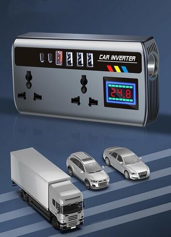 200W Car Power Inverter, DC 12V to 110V AC Car Plug Adapter Outlet with 1 QC3.0 [24W USB-C] / 3 Total 3.0A USB A/Car Charger for Laptop (LED Display) in Saudi Arabia