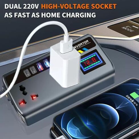 200W Car Power Inverter, DC 12V to 110V AC Car Plug Adapter Outlet with 1 QC3.0 [24W USB-C] / 3 Total 3.0A USB A/Car Charger for Laptop (LED Display) in Saudi Arabia