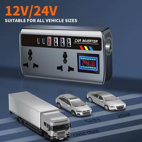200W Car Power Inverter, DC 12V to 110V AC Car Plug Adapter Outlet with 1 QC3.0 [24W USB-C] / 3 Total 3.0A USB A/Car Charger for Laptop (LED Display) in Saudi Arabia